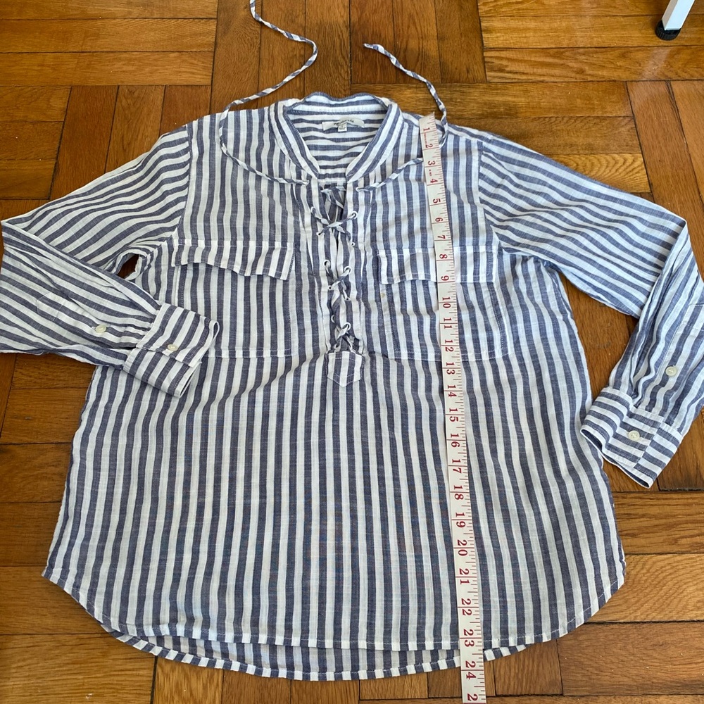 Madewell Striped Lace Up Blouse Womens Small Blue White Cotton Lightweight Top - Picture 5 of 11